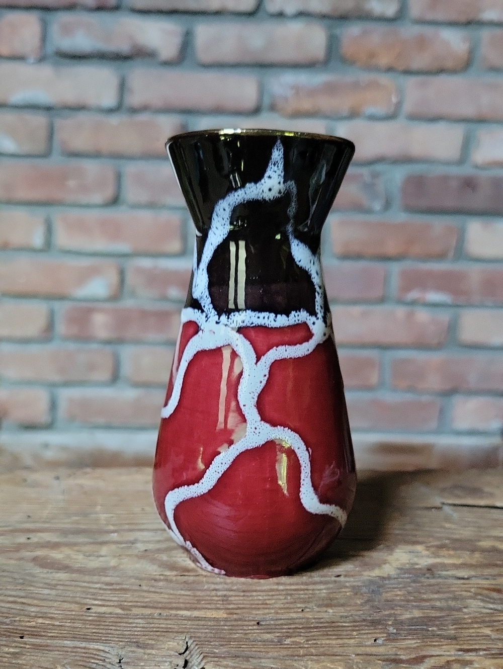 Vintage Carstens Tönnieshof West German Pottery Fat Lava Vase 1330/21 Red White